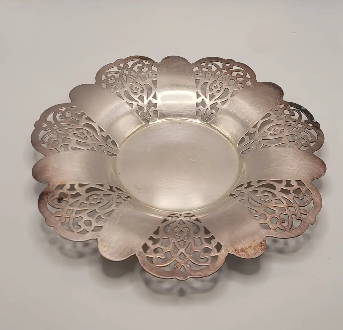 Vintage Silver on Copper Patterned Plate 