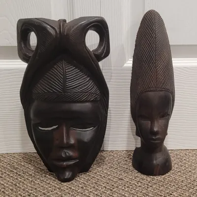 Wooden Hand Carved African Bust and Head Figures