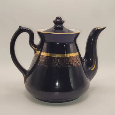 Navy Blue and Gold Tone 6 Cup Teacup Made in U.S.A.