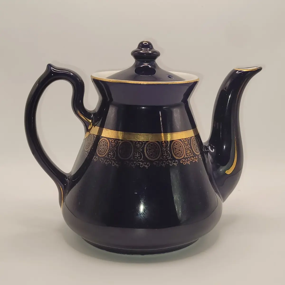 Navy Blue and Gold Tone 6 Cup Teacup Made in U.S.A.