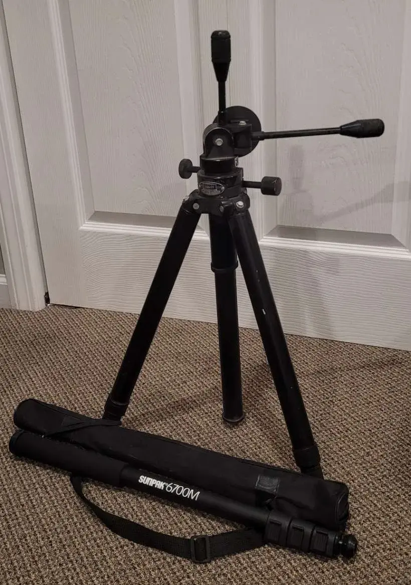 Vintage Tiltall Tripod and Unused Sunpak 6700M Monopod with Carrying Bag