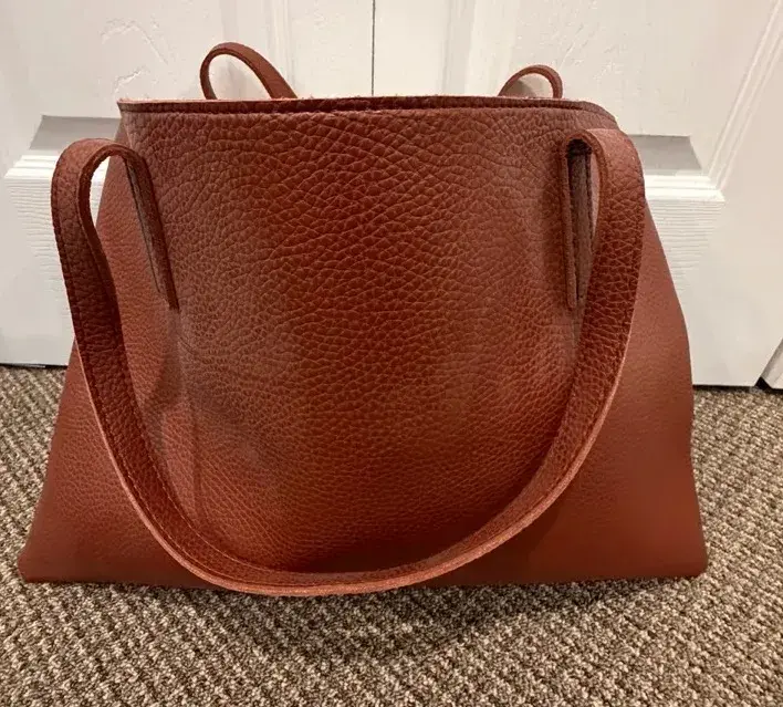 VINCE CAMUTO Cognac Brown Leather Tote Bag Shoulder Purse