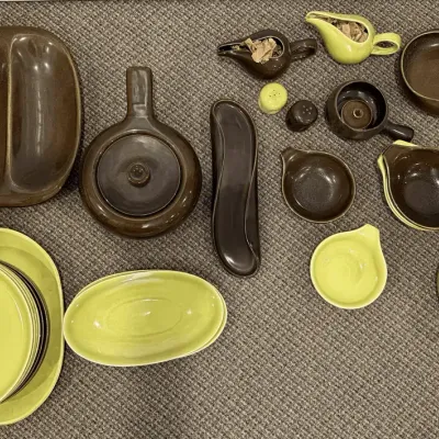 Vintage American Modern Russel Wright Dinnerware Set in Brown and Yellow