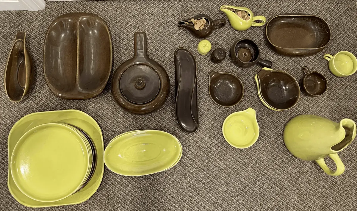 Vintage American Modern Russel Wright Dinnerware Set in Brown and Yellow