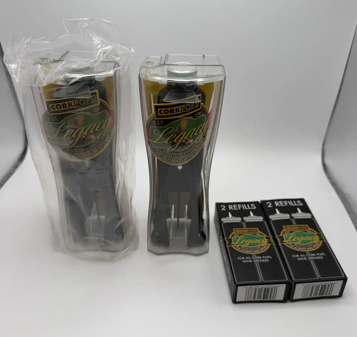 Lot of 2 New in Package Cork Pops Legacy Wine Openers With 4 Refills