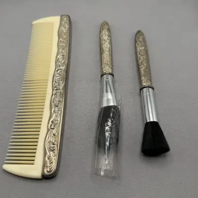 Silver Tone Handled Hair Comb and Make Up Brushes
