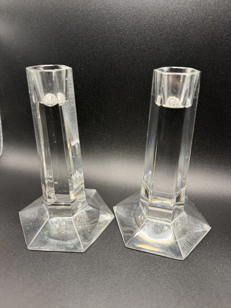Set of 2 6" Tiffany & Co Frank Lloyd Wright 1987 Candlestick Holders