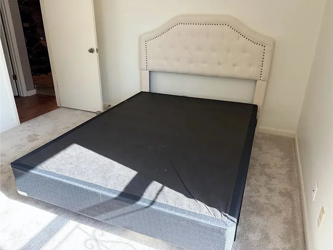 Beige Tufted Nailhead Headboard with Box Foundation & Frame