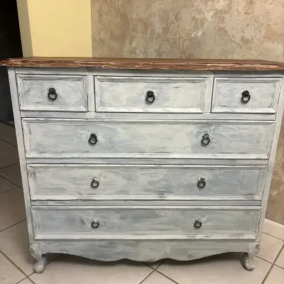 Distressed Whitewashed 6-Drawer Wood Dresser