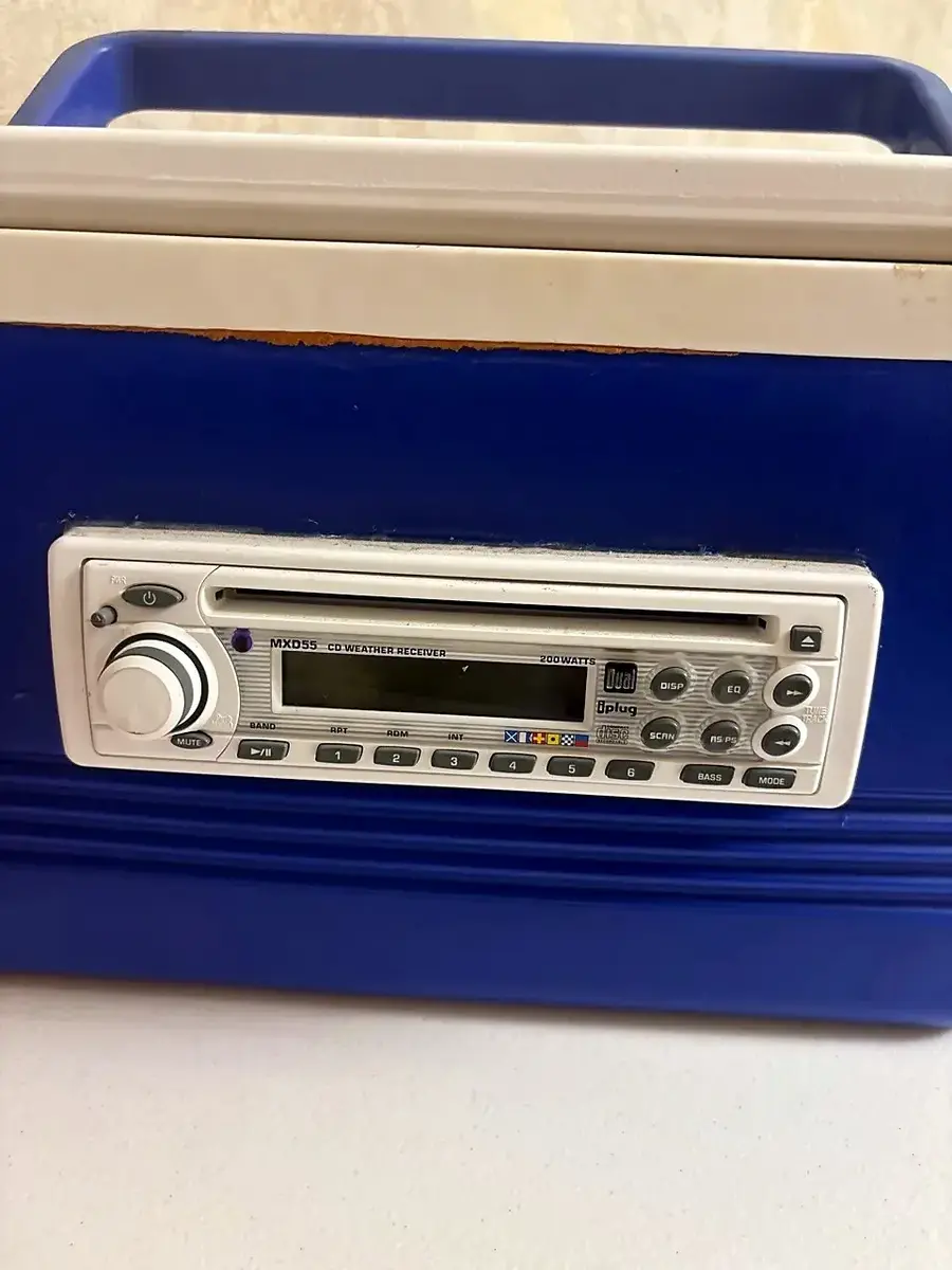 3 Coolers: 2 Rubbermaid & Igloo with Dual Marine CD Stereo