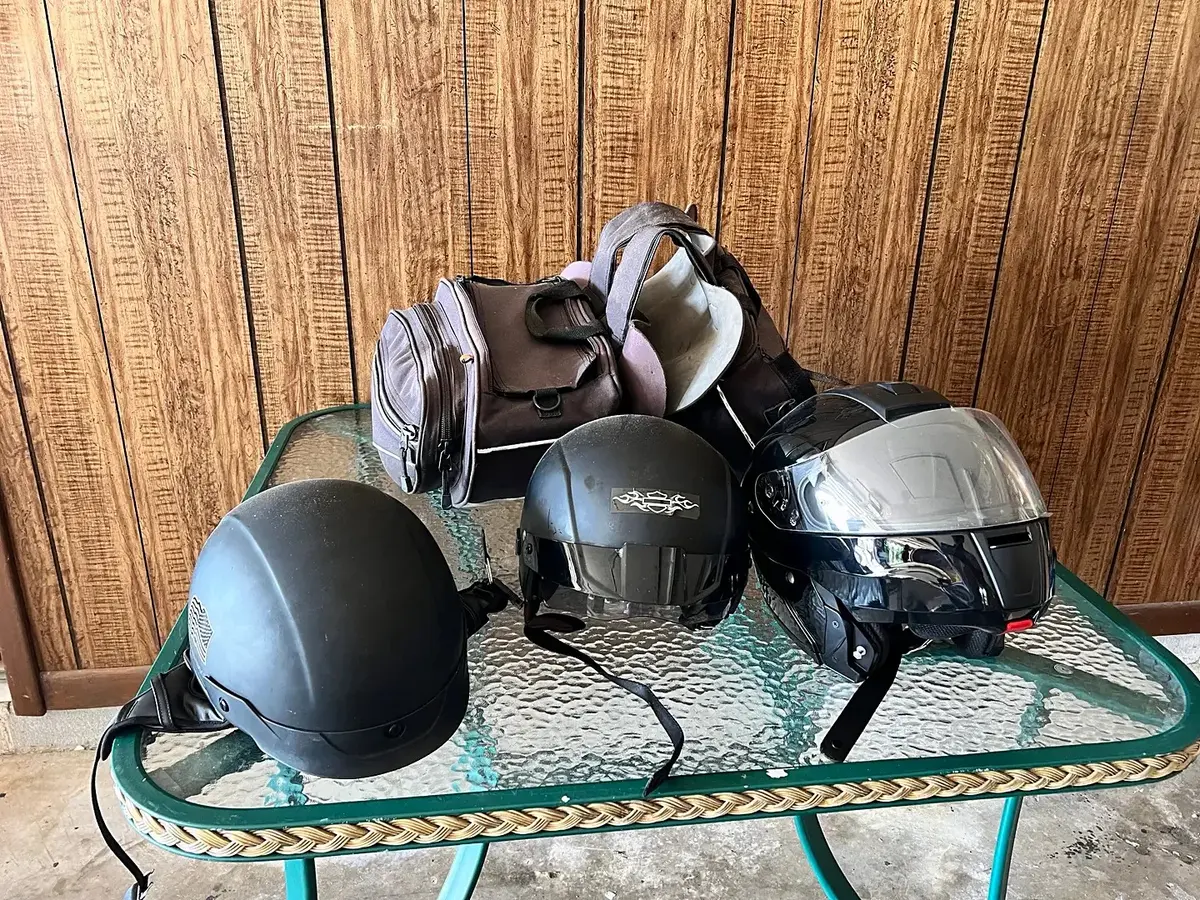 Harley-Davidson Helmets (3) & Motorcycle Luggage Lot