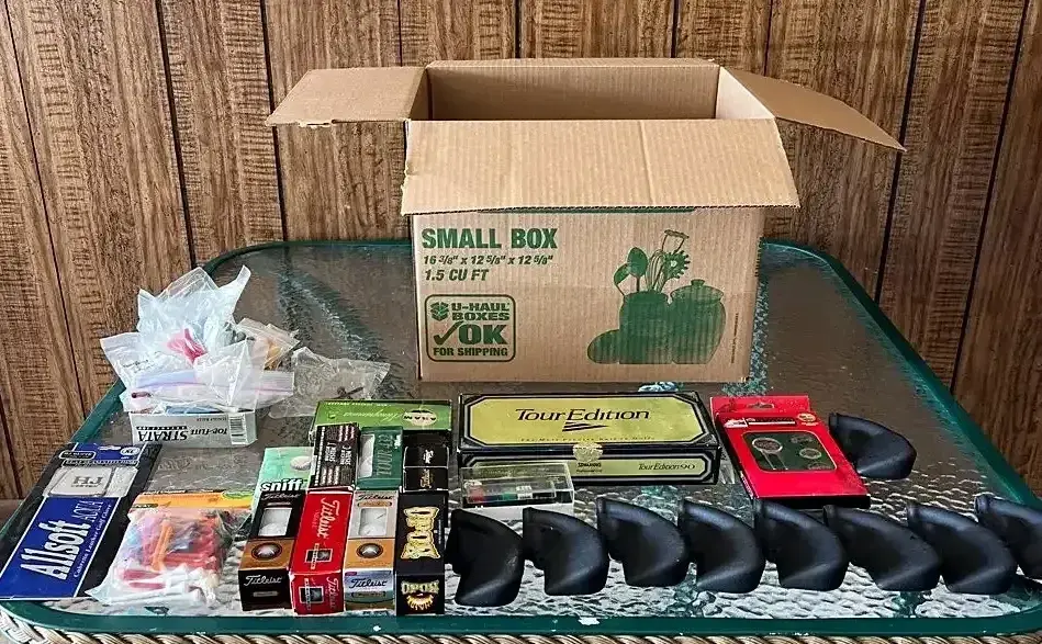 Golf Balls, Tees, Gloves & Accessories Lot with Iron Heads