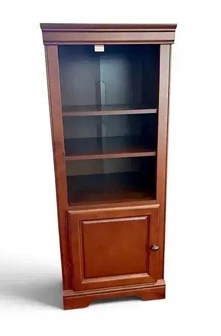 Cherry Finish Bookcase Cabinet with Door & Open Shelves