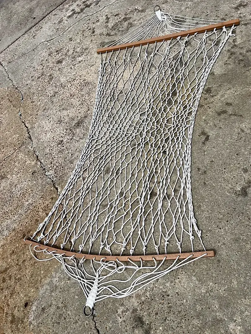 White Rope Hammock with Wood Spreader Bars