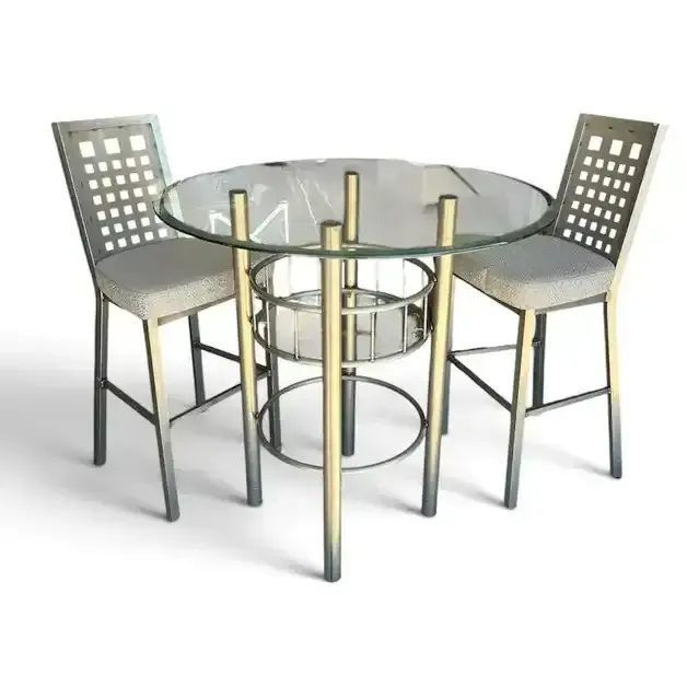 Round Glass Top Pub Table & 2 Stools/chairs 