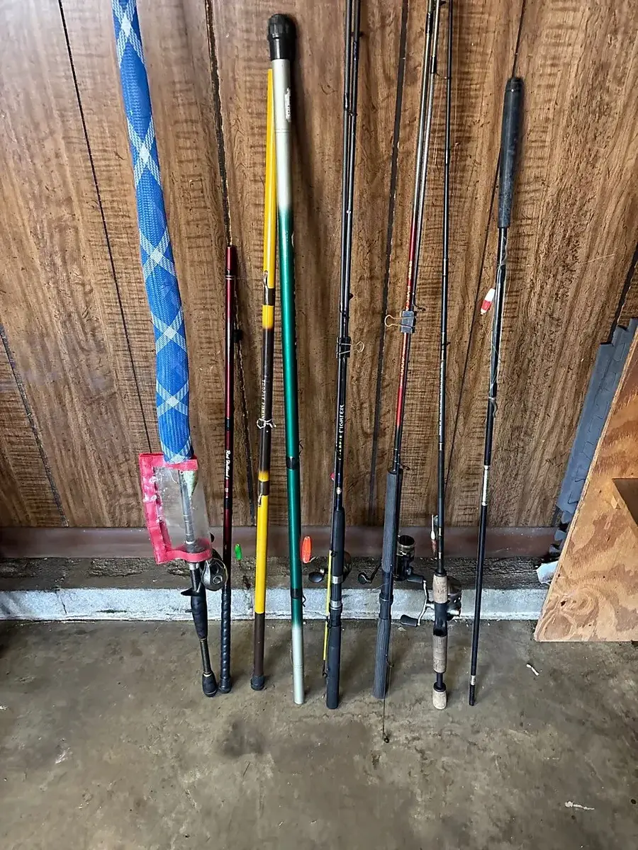 Assorted Fishing Rods, Reels and Poles with Bobbers