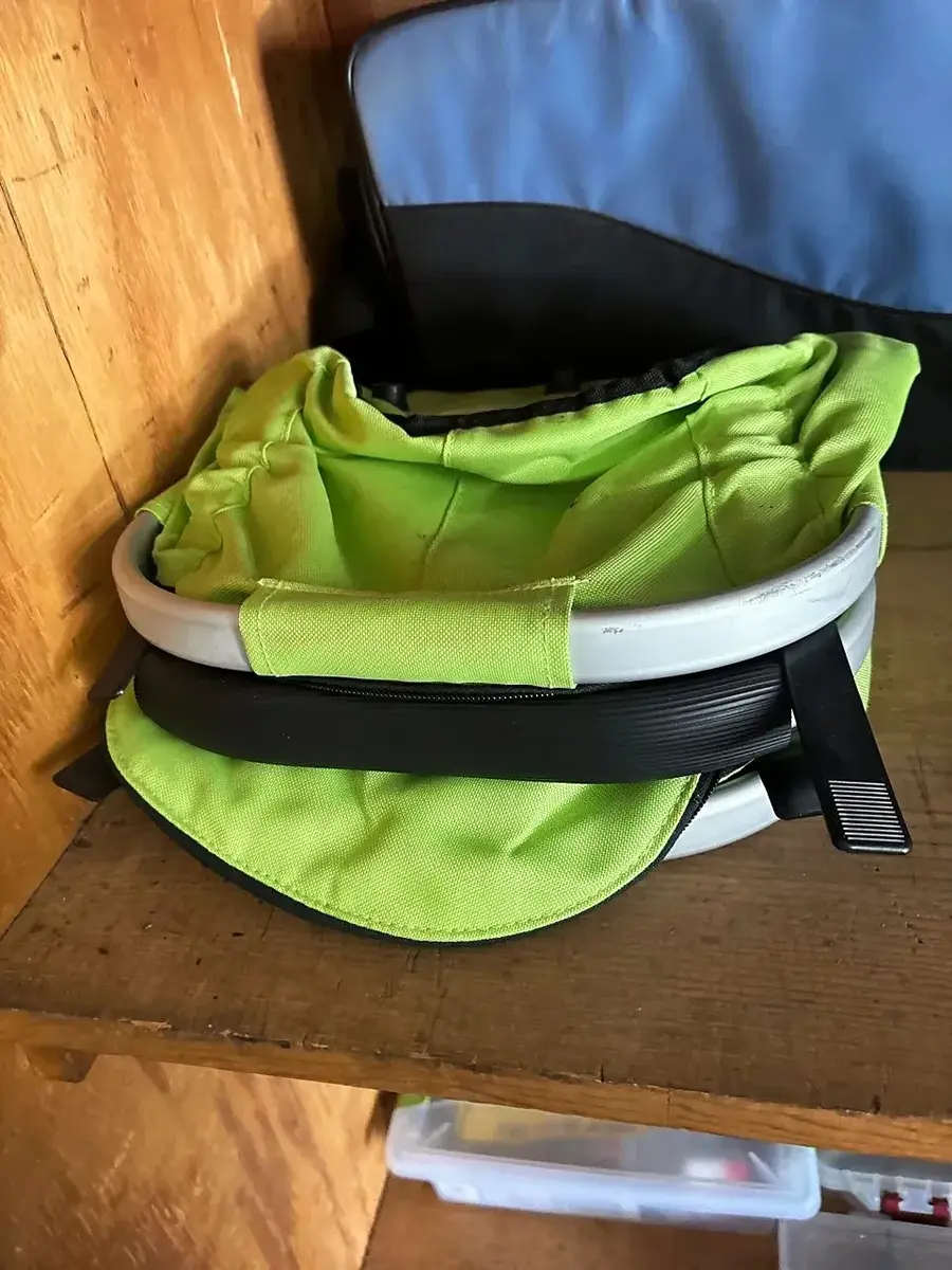 Green Collapsible Basket with Blue & Black Carry Bag
