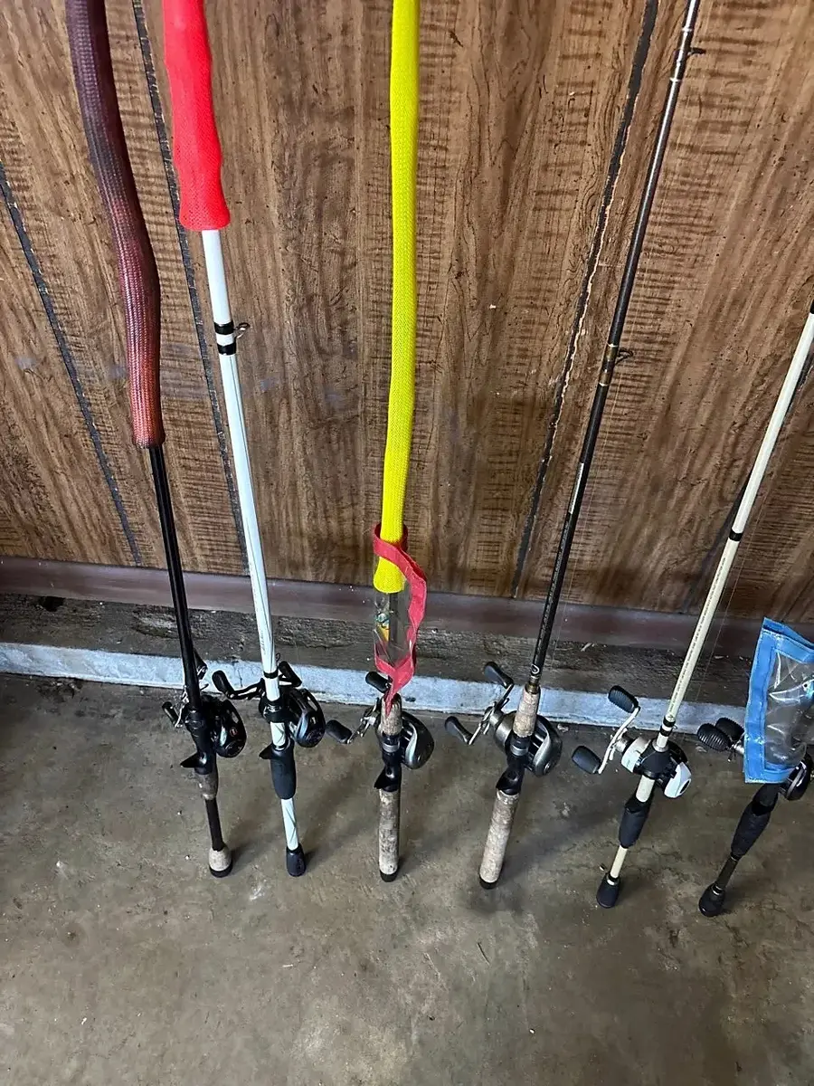 Six Fishing Rod and Reel Combos with Rod Sleeves
