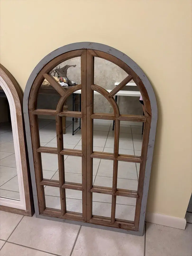 Set of 3 Arched Farmhouse Windowpane Wall Mirrors