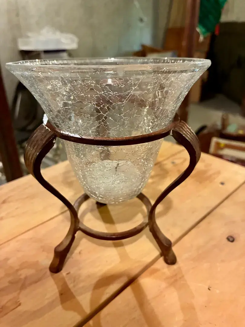 Crackle Glass Tripod Candle Holder