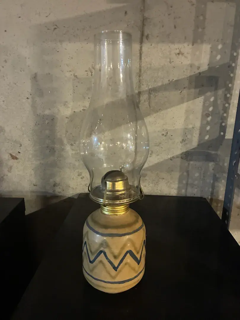 Vintage Oil Lamp with Handmade Ceramic Base