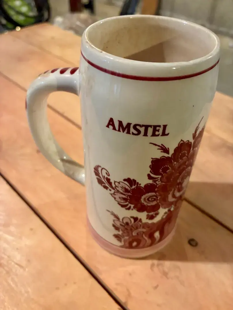 Handpainted Red Delft Amstel Beer Stein (Made in Holland)