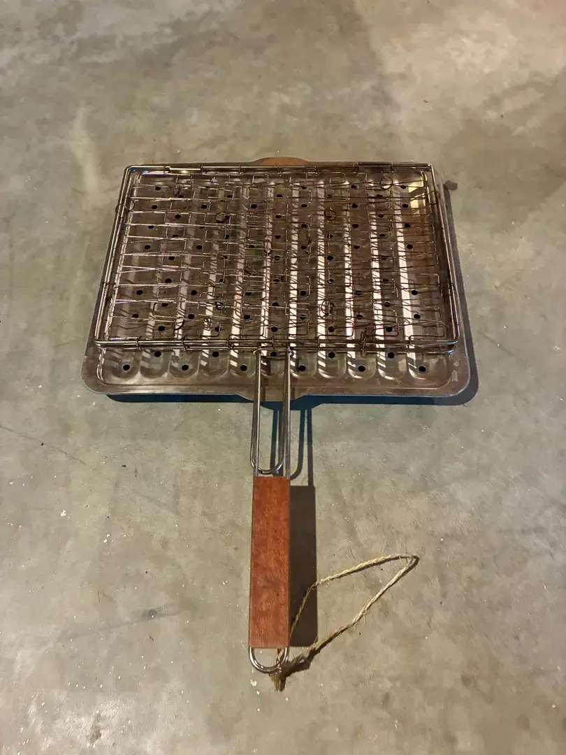 Grilling Basket with Wooden Handle and Broiler Tray