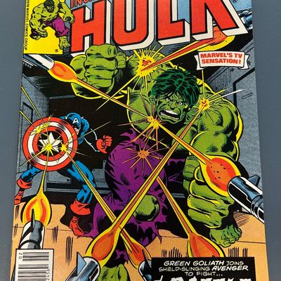 Sale Photo Thumbnail #6: Vintage Bronze Age comic book, The Incredible Hulk #232 from February 1978, published by Marvel Comics Group. Features Captain America guest-starring in 'The Battle Below!'. The back cover features a vintage advertisement for the 'New Lego Expert Builder 