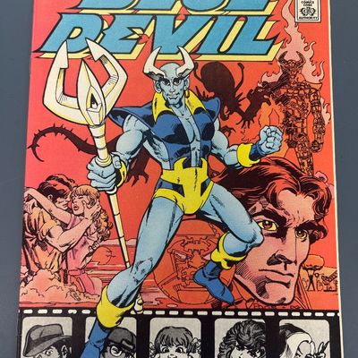 Sale Photo Thumbnail #85: DC Comics Blue Devil Issue #1, dated June 1984. Marked as a '1st Issue - Collector's Item!'. Features the first appearance of Blue Devil. The back cover features a vintage advertisement for the Advanced Dungeons & Dragons video game for Intellivision by M
