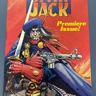 Sale Photo Thumbnail #87: Grimjack No. 1 Premiere Issue comic book published by First Comics in August 1984. Features cover art by Timothy Truman. The comic appears to be in good vintage condition with minor edge wear and light spine stress visible. Please refer to the photos for 