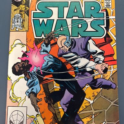 Sale Photo Thumbnail #49: Vintage Star Wars comic book, Issue #56, published by Marvel Comics Group in February 1982. Features cover art depicting a dramatic battle scene. The back cover features a vintage advertisement for the LEGO Expert Builder Series Challenge #8859. 

Conditi