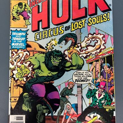 Sale Photo Thumbnail #19: Marvel Comics Group 'The Incredible Hulk' Issue No. 217, dated November 1977. Features the storyline 'Circus of Lost Souls!'. Cover price 35c. The comic appears to be in good vintage condition with some light edge wear, minor spine creasing, and slight ye