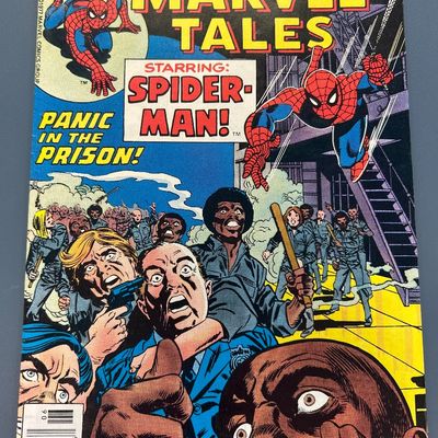 Sale Photo Thumbnail #31: Vintage Marvel Tales #80 comic book from June 1977, featuring Spider-Man in 'Panic in the Prison!'. Published by Marvel Comics Group. The cover shows some light edge wear and minor creasing, but remains in overall good vintage condition with vibrant color