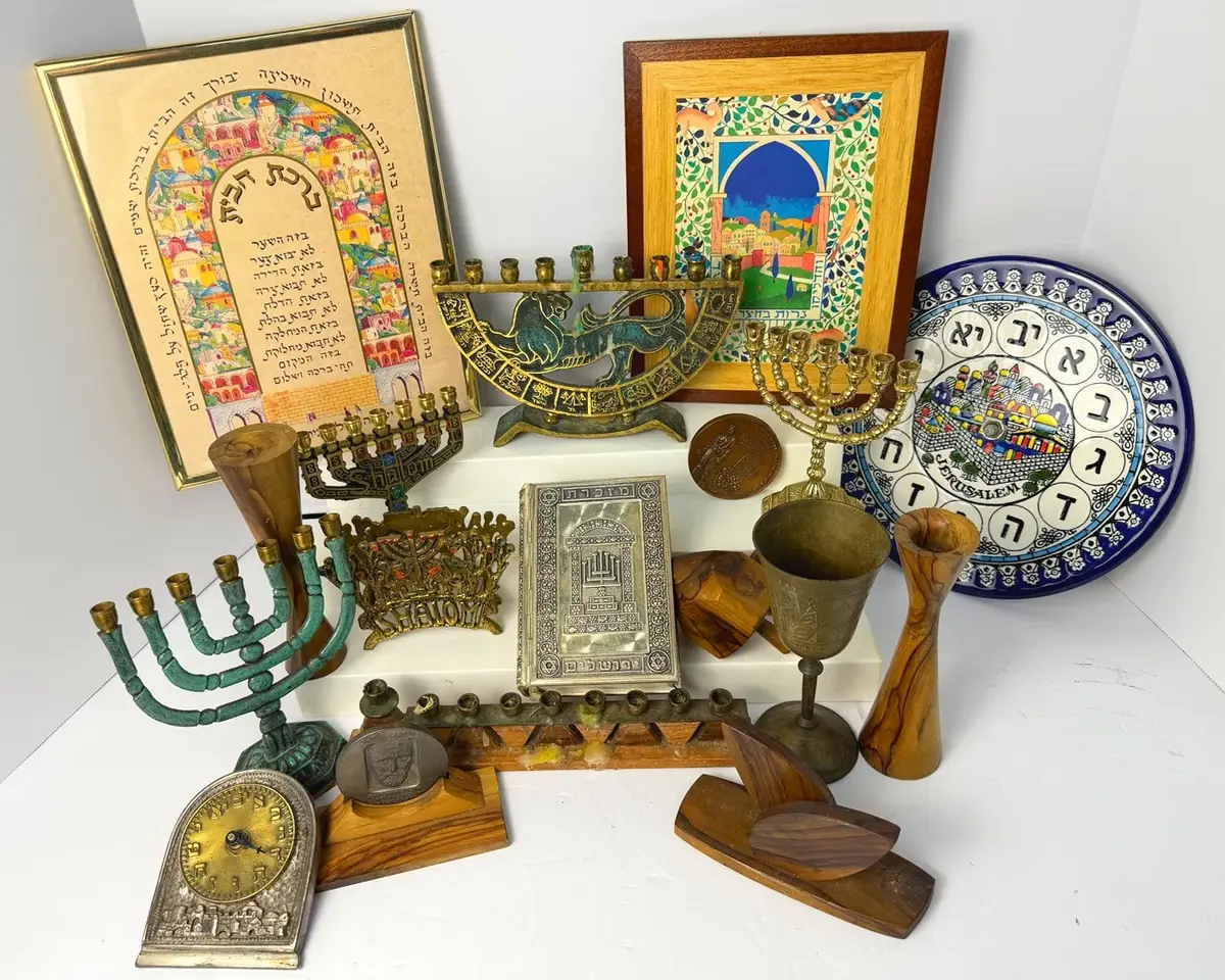 Judaica - Bronze Medals, Menorahs, Prayer Book, Olive Wood Candleholders & More
