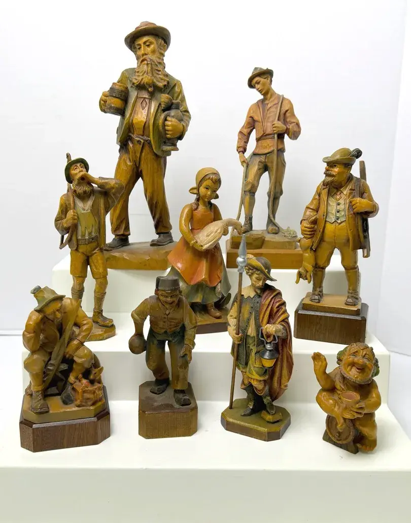 Vintage ANRI Style Hand-Carved Wooden Figurines Collection
