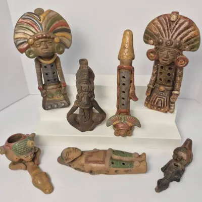 Mexican Clay Folk Art Pottery – Primitive Flutes & Pipes, Aztec & Mayan Style