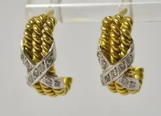 14K Gold Triple Twist & Diamond Hoop Earrings