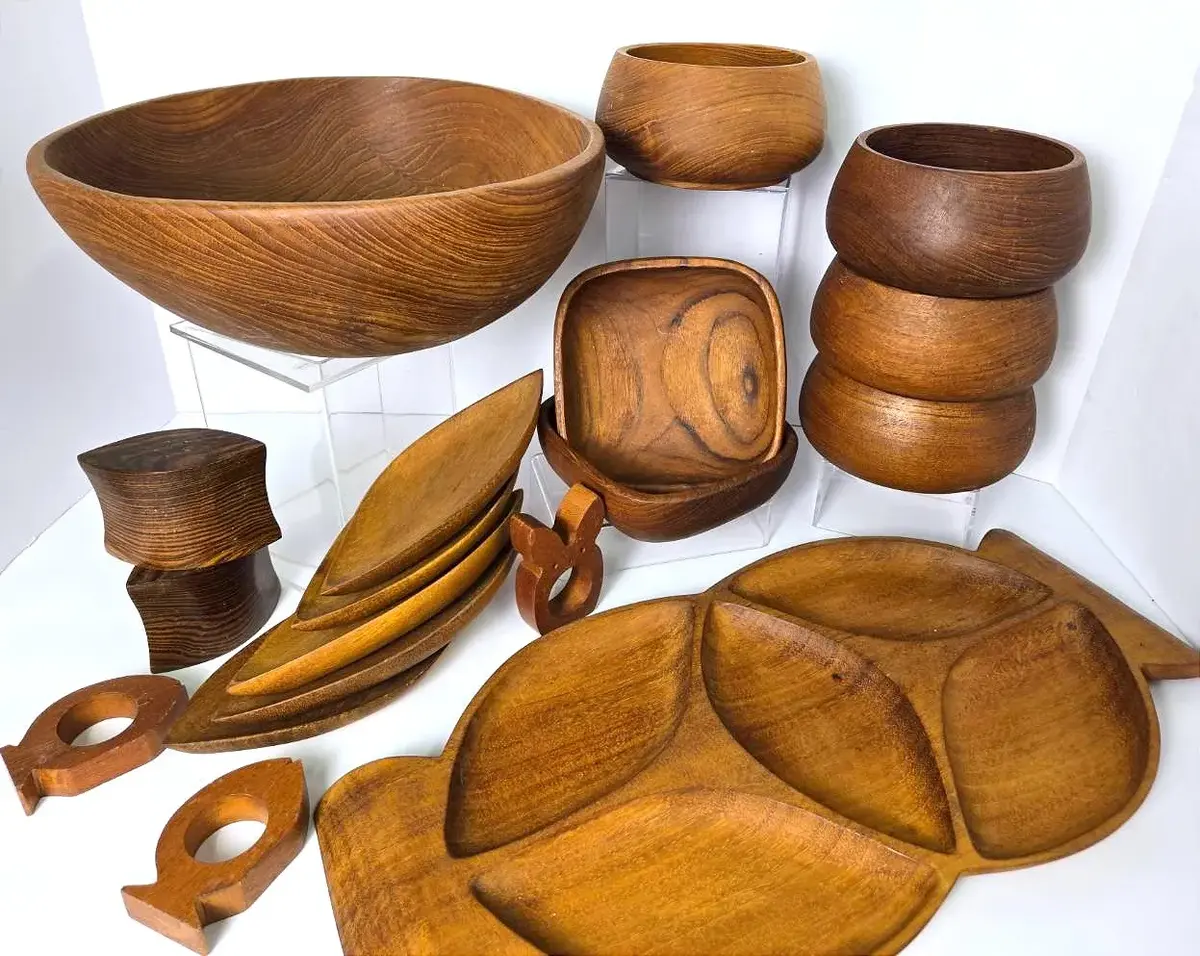 Teak & Wood Serving Ware Including Kalmar Bowls & More