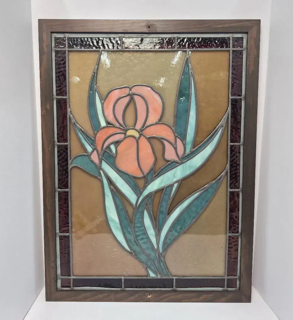 Stained Glass Iris Panel - 28x20" Lot 1 of 2