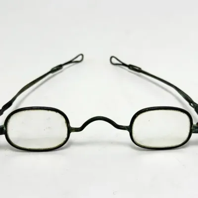 Antique Wire-Rim Spectacles With Sliding Temples, Marked Brigham'S