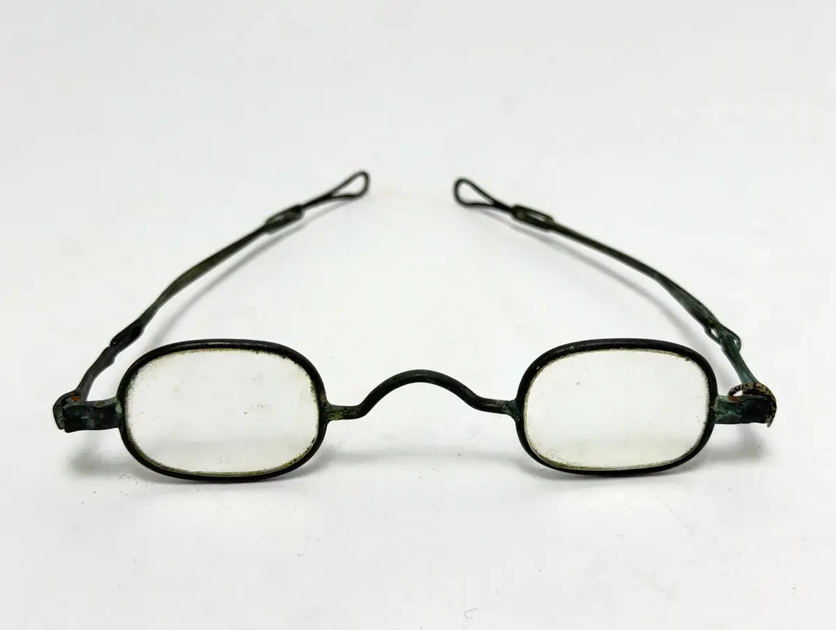 Antique Wire-Rim Spectacles With Sliding Temples, Marked Brigham'S