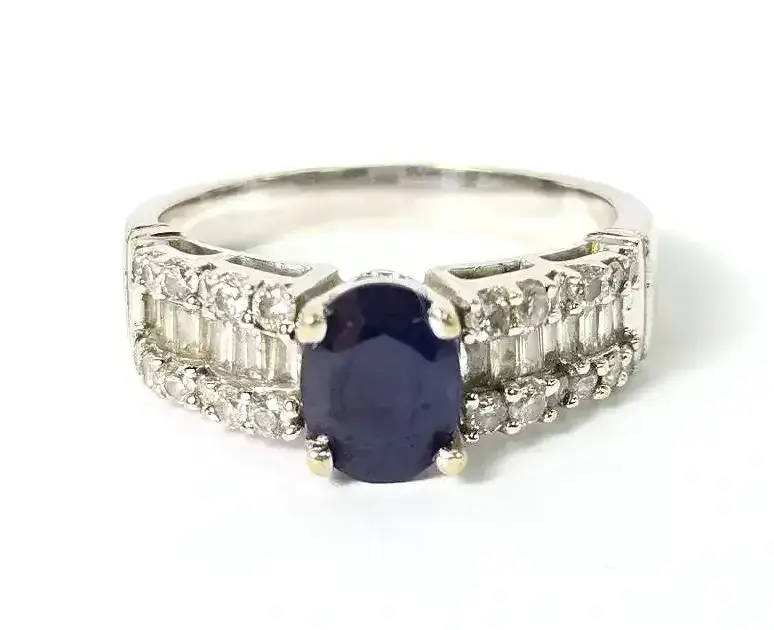 14K White Gold Sapphire & Diamond Ring - Size 8.25