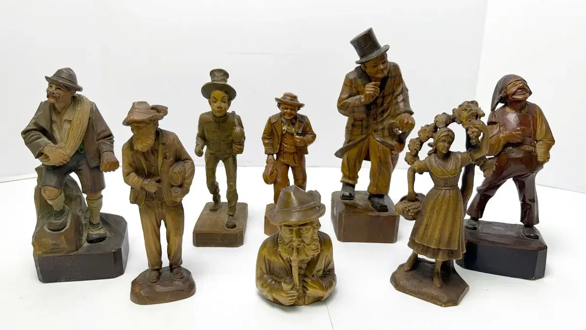 Vintage Black Forrest Style Hand-Carved Wooden Figurines Collection