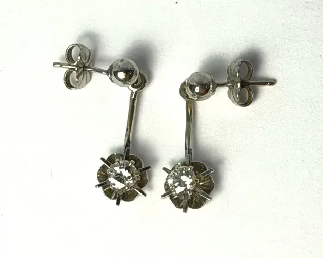 14K White Gold Diamond Starburst Set Drop Earrings - .30 TCW