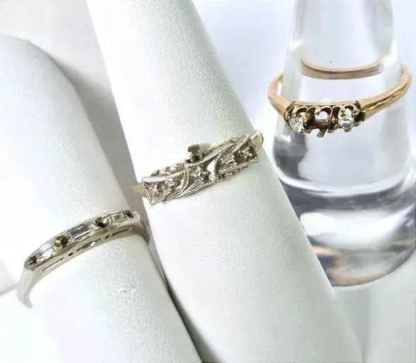 Vintage 14K Gold Rings, Two with Diamond Accents
