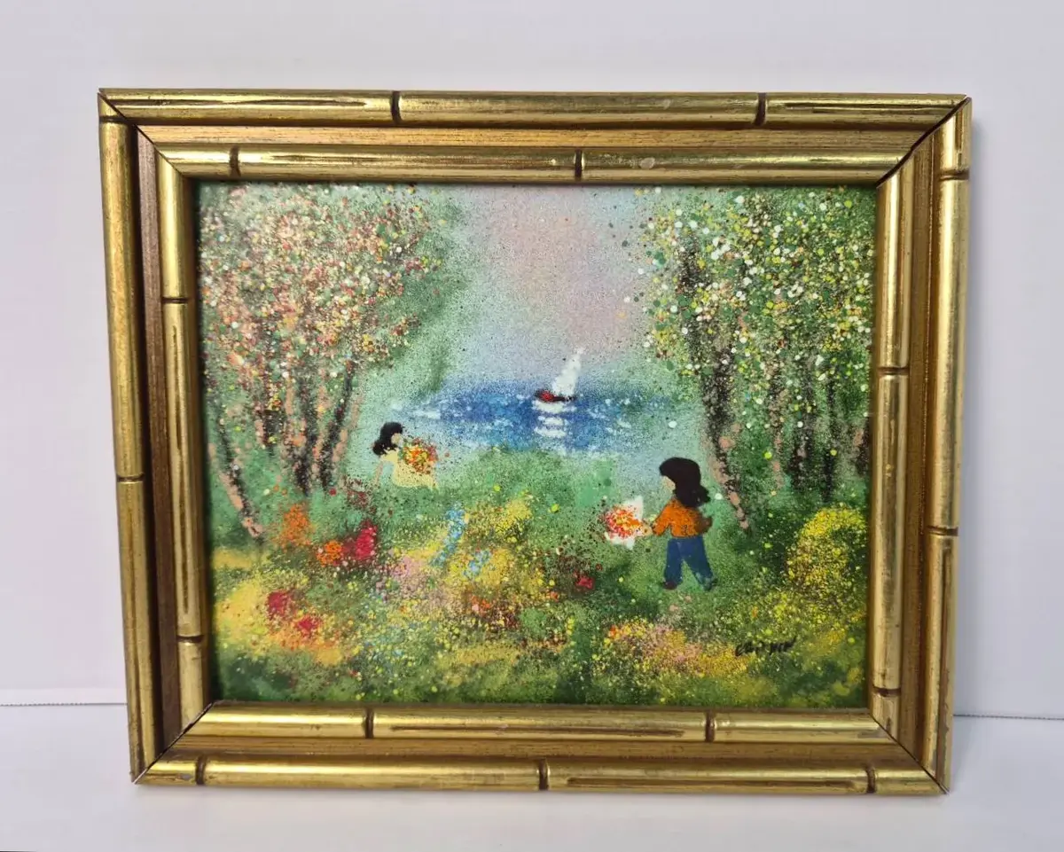 Vintage 1970s Louis Cardin Signed Enamel on Copper Painting