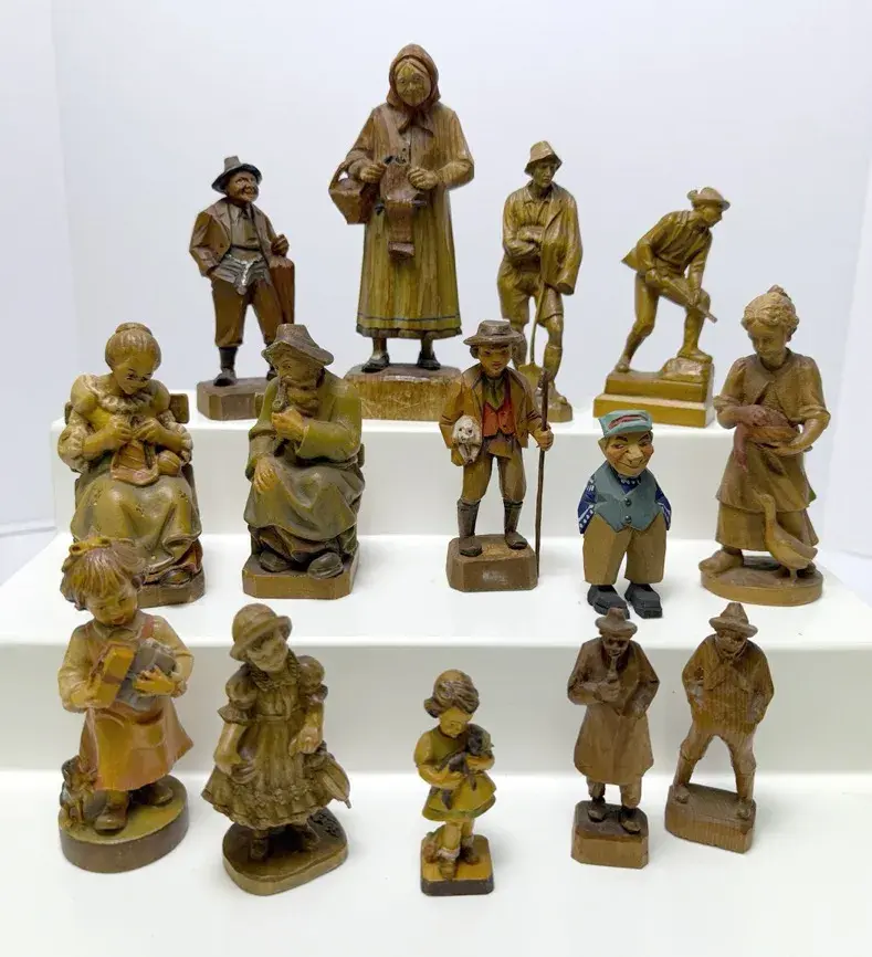 Vintage ANRI Italy-Style & German-Style Hand-Carved Wooden Figurines Collection