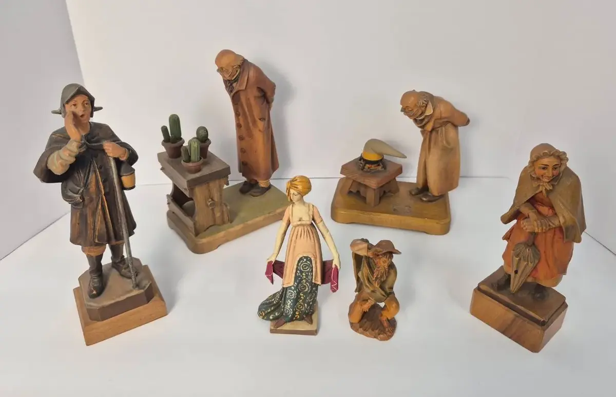 Vintage ANRI Italy Hand-Carved Wooden Figurines Collection