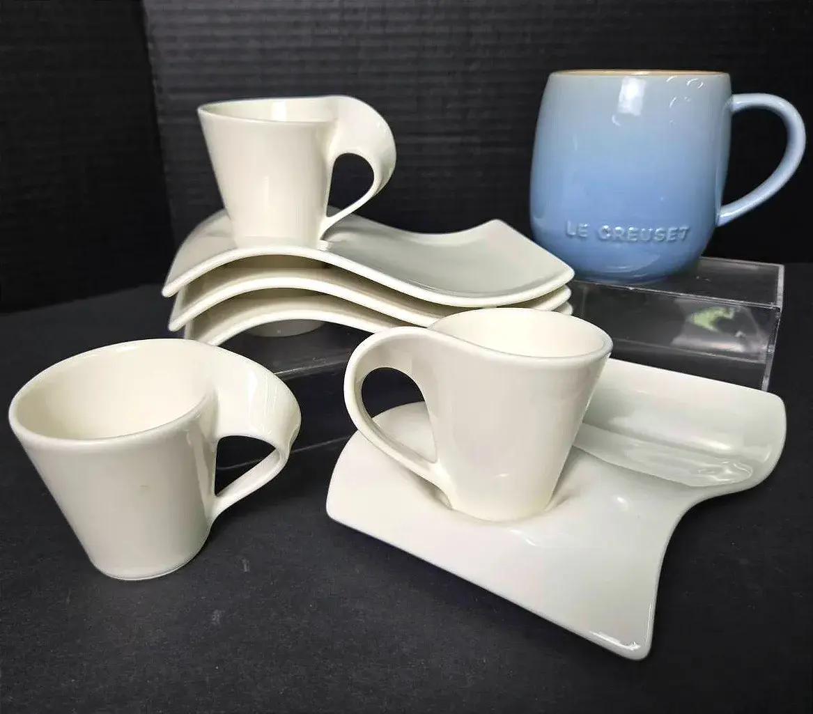 Villeroy & Boch "New Wave" Cups & Saucers, Plus Le Creuset Ceramic Mug