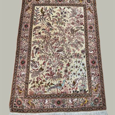 Wool and silk rug original Persian garden design with a lot of details
